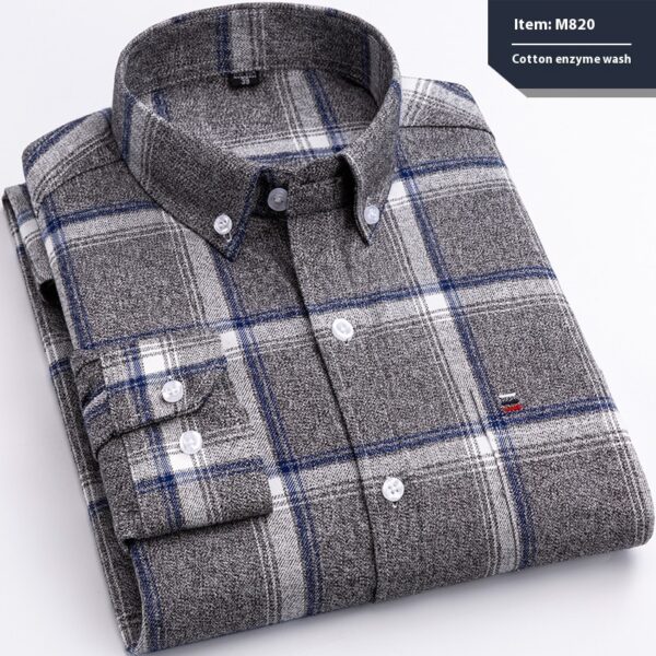 Cotton Long-sleeved Shirt Plaid Business Slim Fit - Image 10