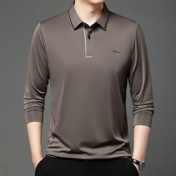 Men's Spring And Autumn Stretch T-shirt Lapel Long Sleeve T-shirt - Image 6