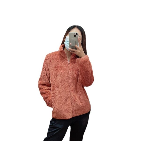 Coral Fleece Cardigan Stand Collar Jacket Warm Coat - Image 6