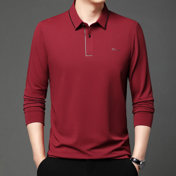 Men's Spring And Autumn Stretch T-shirt Lapel Long Sleeve T-shirt - Image 5