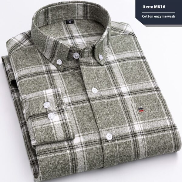 Cotton Long-sleeved Shirt Plaid Business Slim Fit - Image 7