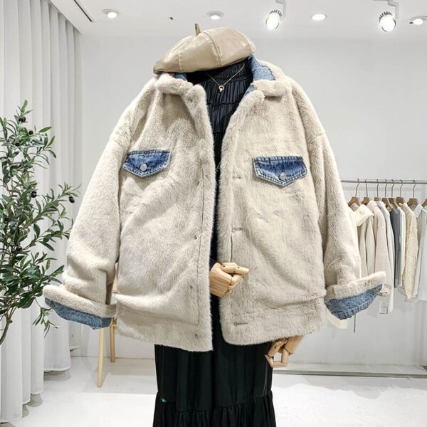 Denim Coat Women's Loose Lambswool Casual All-matching - Image 2