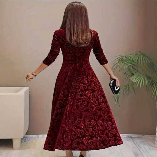 New Elegant Pure Color Jacquard Long Sleeve Square-neck Dress - Image 4