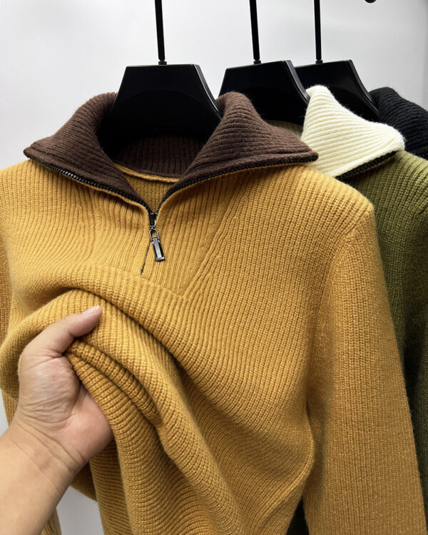 Knitwear Coat Men's Winter Lapel High Collar Sweater - Image 4