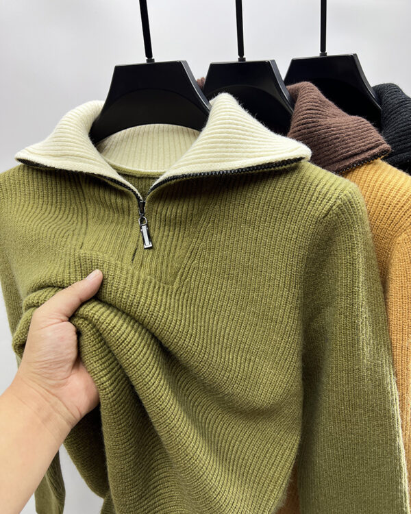 Knitwear Coat Men's Winter Lapel High Collar Sweater - Image 3