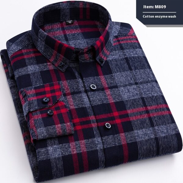 Cotton Long-sleeved Shirt Plaid Business Slim Fit - Image 3