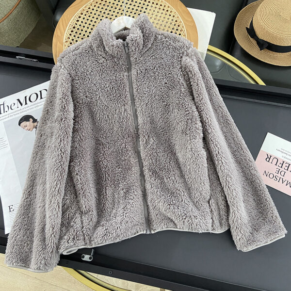 Women's Long Fleece Fleece Cardigan Zipper Coat - Image 2